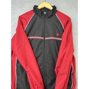 VINTAGE Starter Jacket Mens Large Red Black Full Zip Windbreaker Golf Jacket